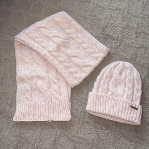 Michael Kors Soft Pink Cable Knit Scarf and Hat Set